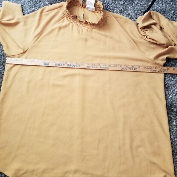 Marina Rinaldi Tunic Blouse Gathered Neckline Long Balloon Sleeves Gold Size 22 - Picture 10 of 13